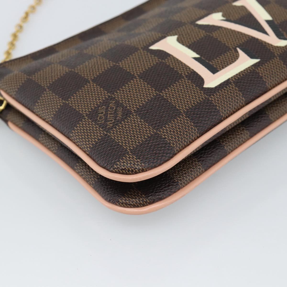 LOUIS VUITTON Damier Ebene Pochette Double Zip Shoulder Bag N60254 Auth ka5157