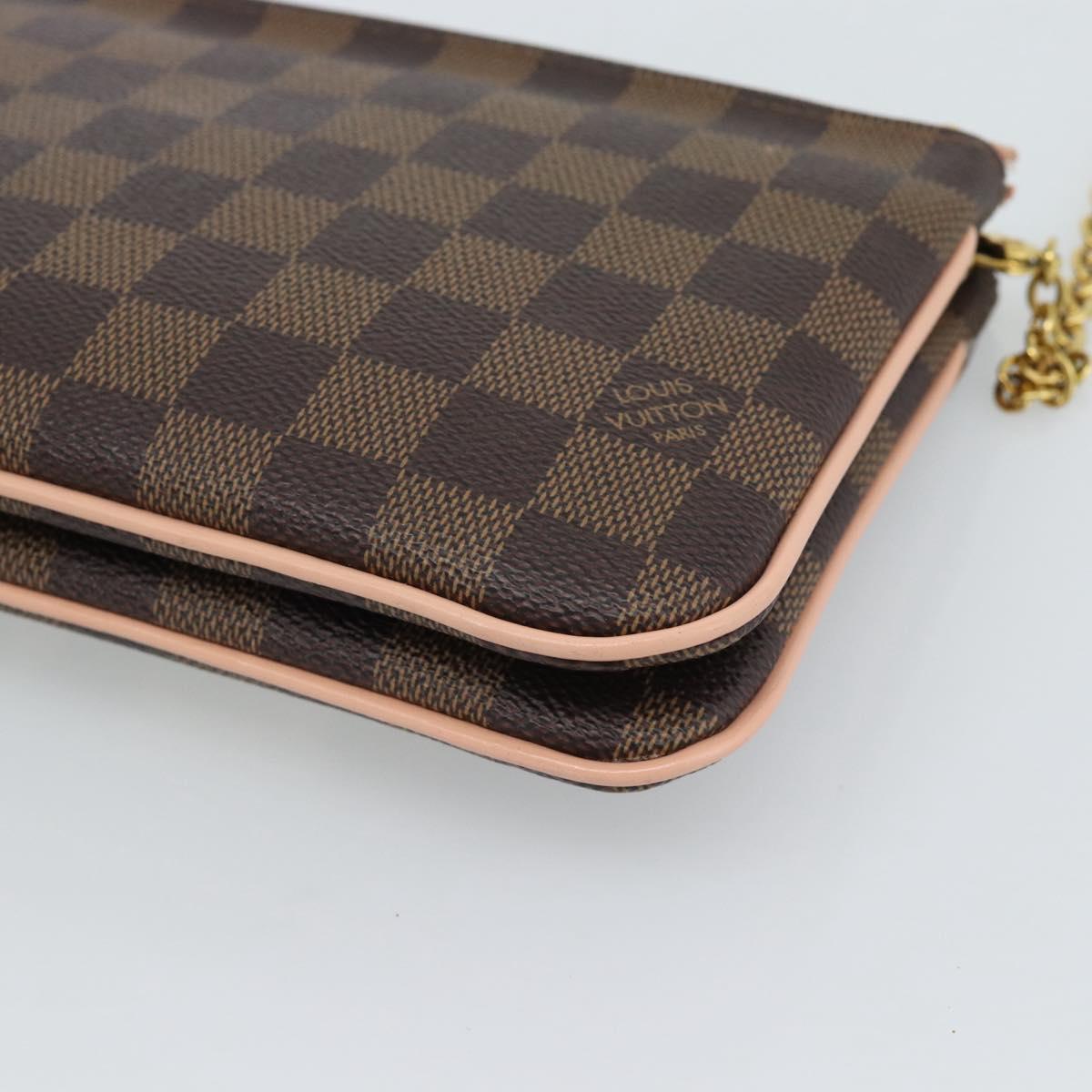 LOUIS VUITTON Damier Ebene Pochette Double Zip Shoulder Bag N60254 Auth ka5157