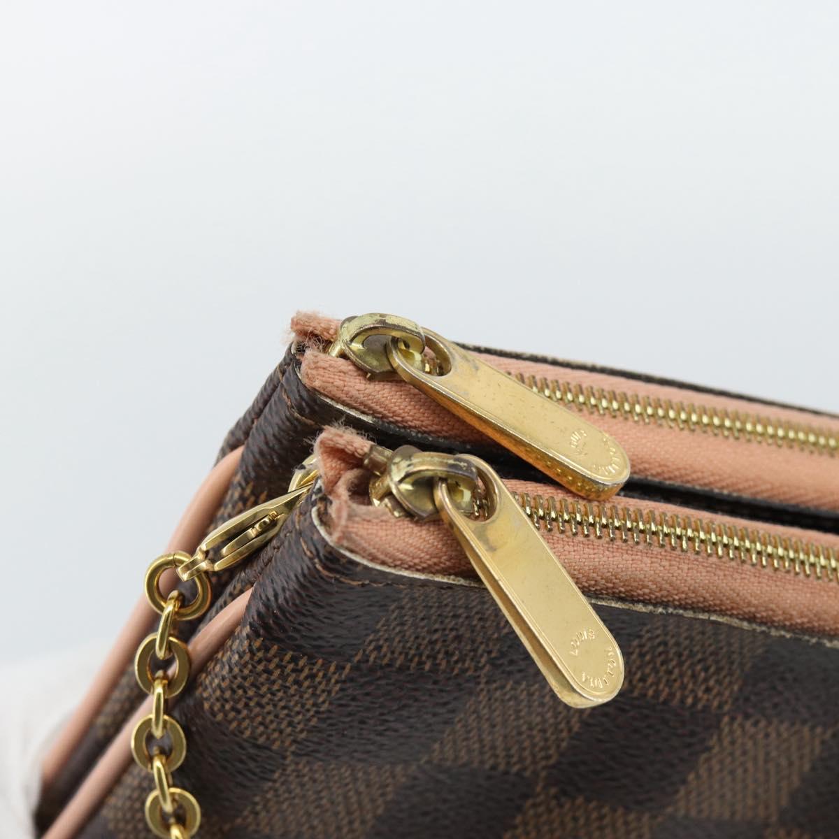 LOUIS VUITTON Damier Ebene Pochette Double Zip Shoulder Bag N60254 Auth ka5157