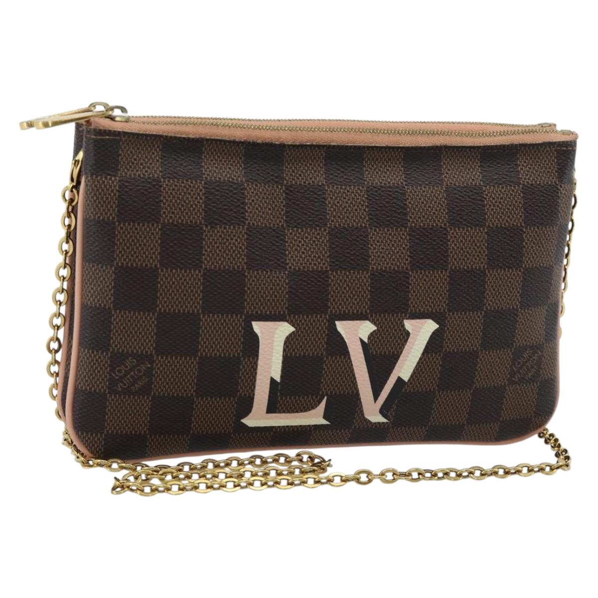 LOUIS VUITTON Damier Ebene Pochette Double Zip Shoulder Bag N60254 Auth ka5157