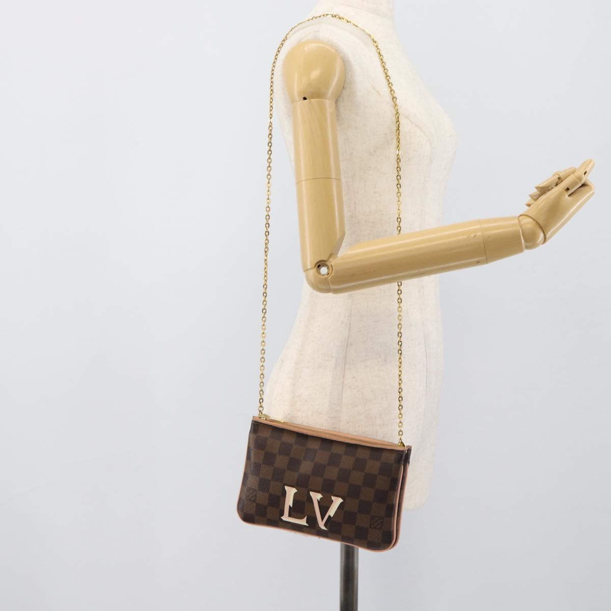 LOUIS VUITTON Damier Ebene Pochette Double Zip Shoulder Bag N60254 Auth ka5157