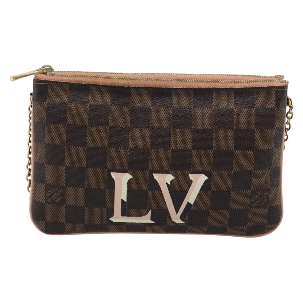 LOUIS VUITTON Damier Ebene Pochette Double Zip Shoulder Bag N60254 Auth ka5157