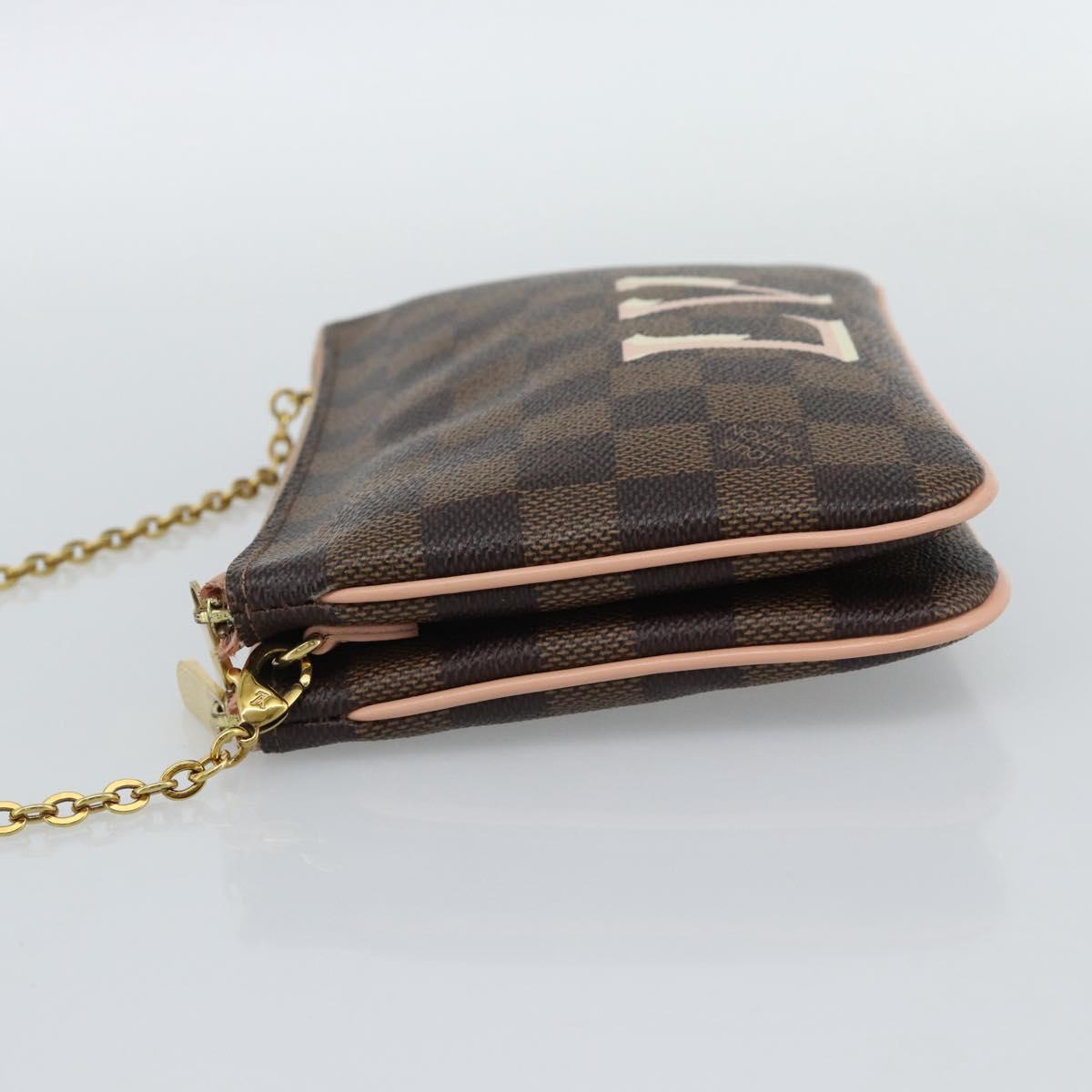 LOUIS VUITTON Damier Ebene Pochette Double Zip Shoulder Bag N60254 Auth ka5157