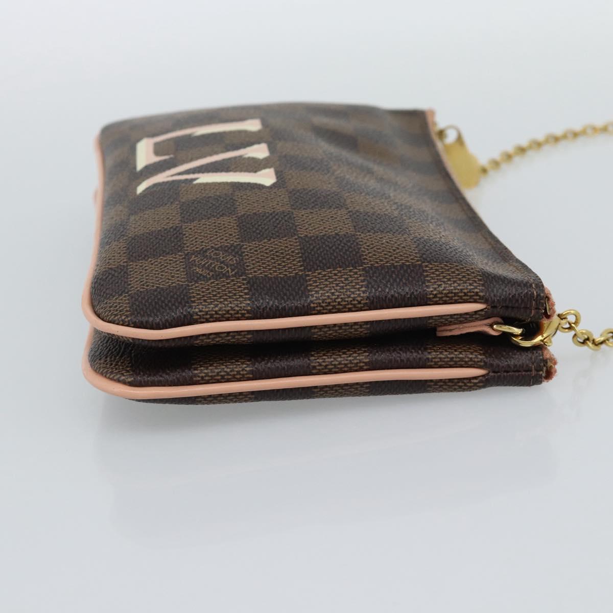 LOUIS VUITTON Damier Ebene Pochette Double Zip Shoulder Bag N60254 Auth ka5157