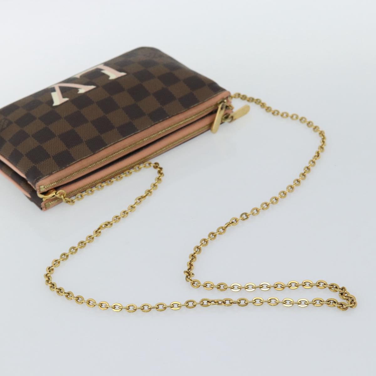 LOUIS VUITTON Damier Ebene Pochette Double Zip Shoulder Bag N60254 Auth ka5157