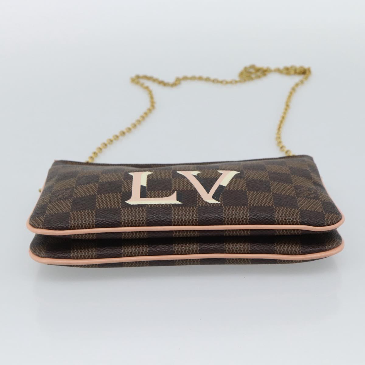 LOUIS VUITTON Damier Ebene Pochette Double Zip Shoulder Bag N60254 Auth ka5157