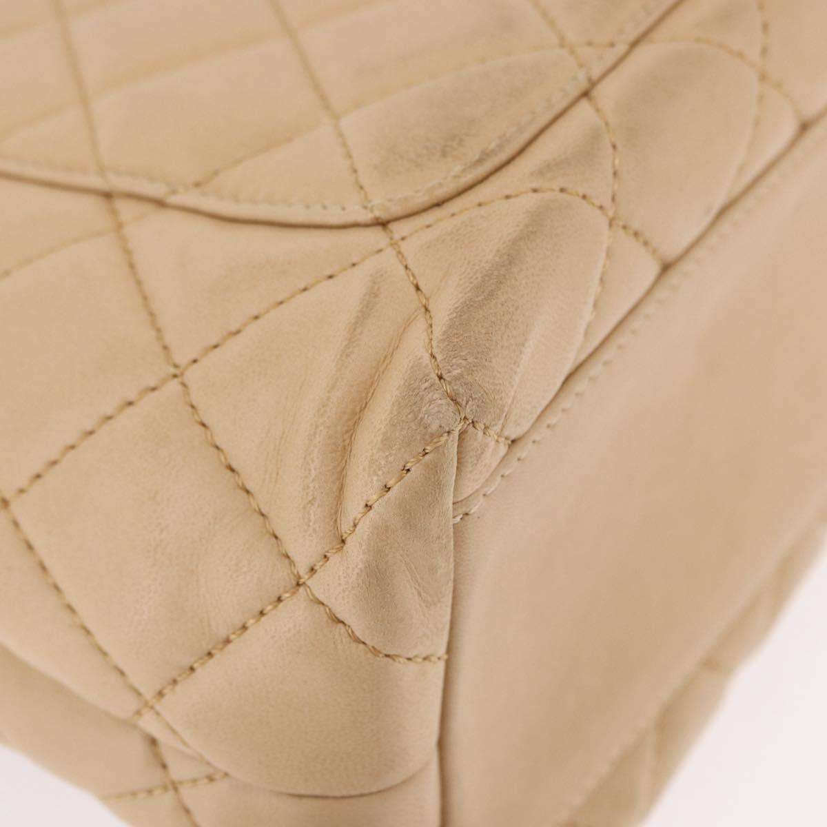 CHANEL Matelasse Hand Bag Lamb Skin Beige Gold CC Auth ka5163V