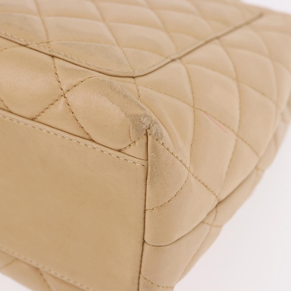 CHANEL Matelasse Hand Bag Lamb Skin Beige Gold CC Auth ka5163V