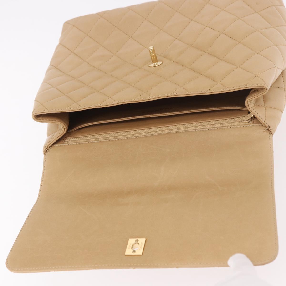CHANEL Matelasse Hand Bag Lamb Skin Beige Gold CC Auth ka5163V