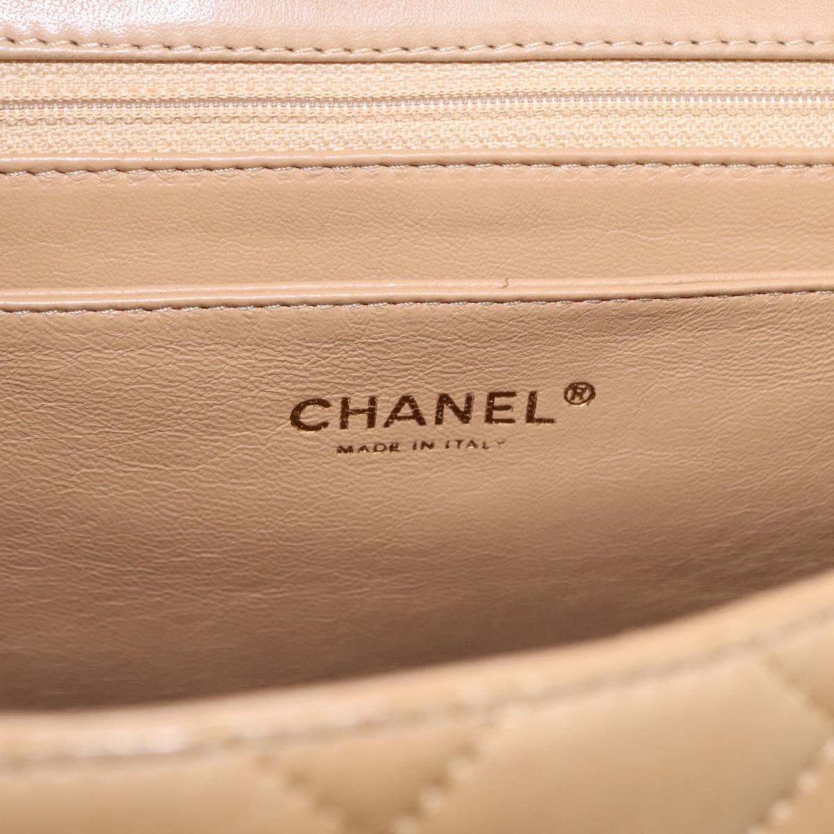 CHANEL Matelasse Hand Bag Lamb Skin Beige Gold CC Auth ka5163V