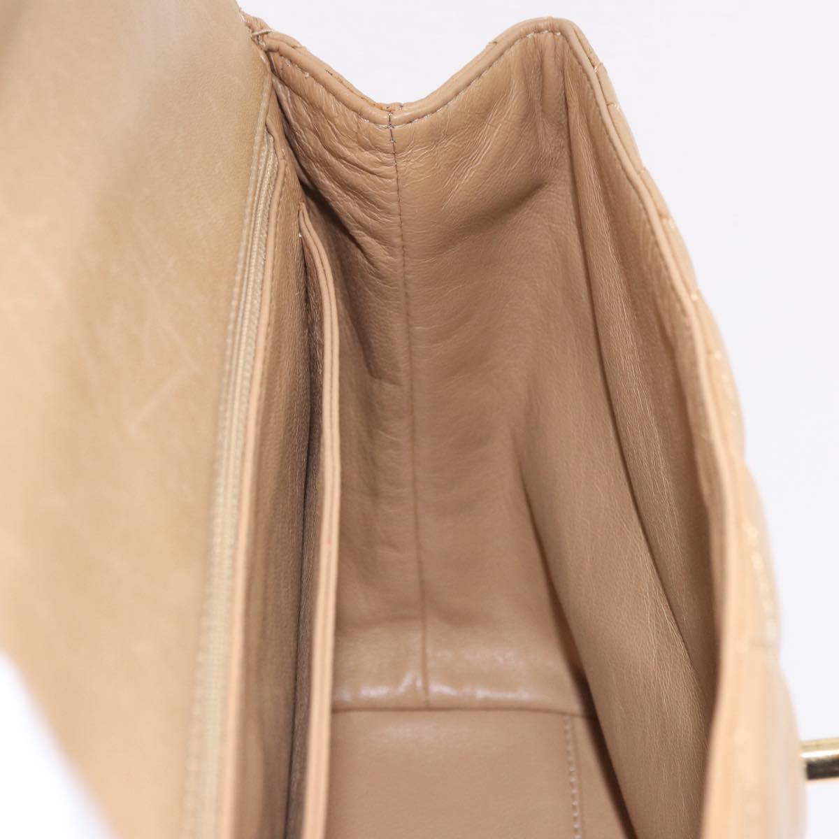 CHANEL Matelasse Hand Bag Lamb Skin Beige Gold CC Auth ka5163V