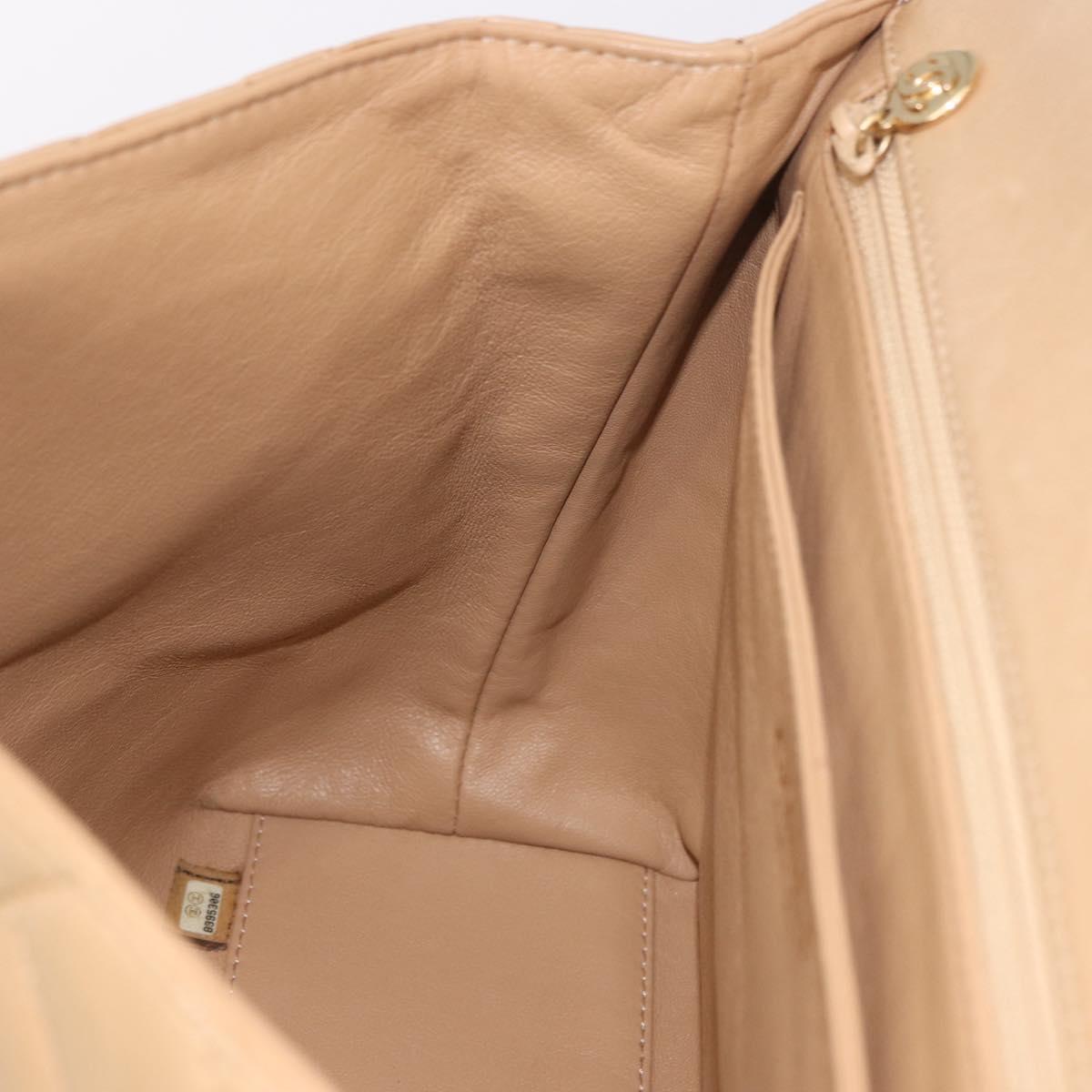 CHANEL Matelasse Hand Bag Lamb Skin Beige Gold CC Auth ka5163V