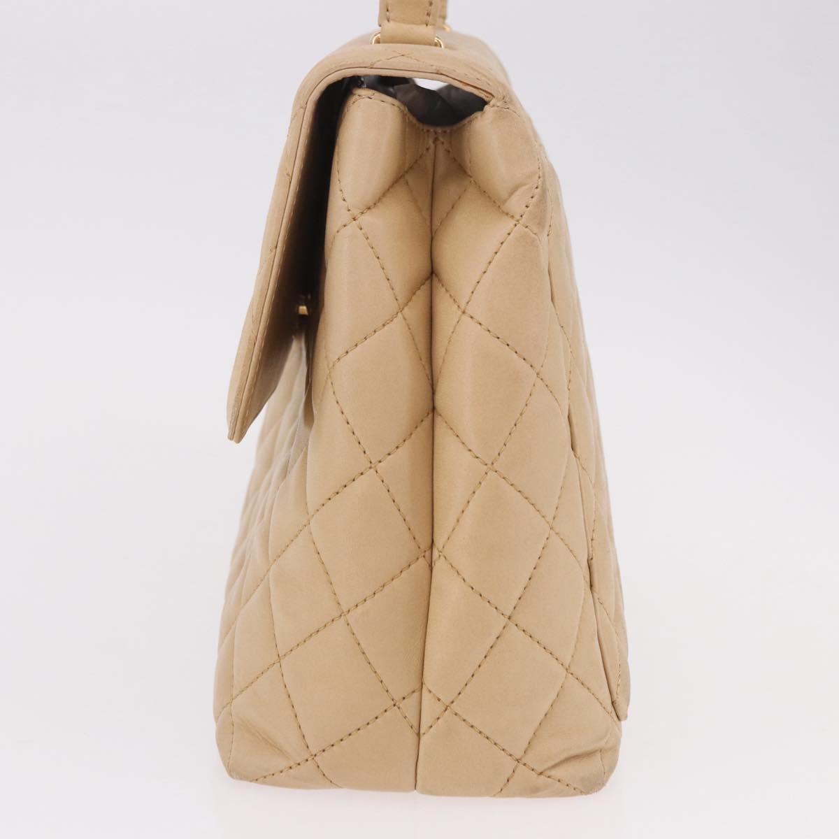 CHANEL Matelasse Hand Bag Lamb Skin Beige Gold CC Auth ka5163V