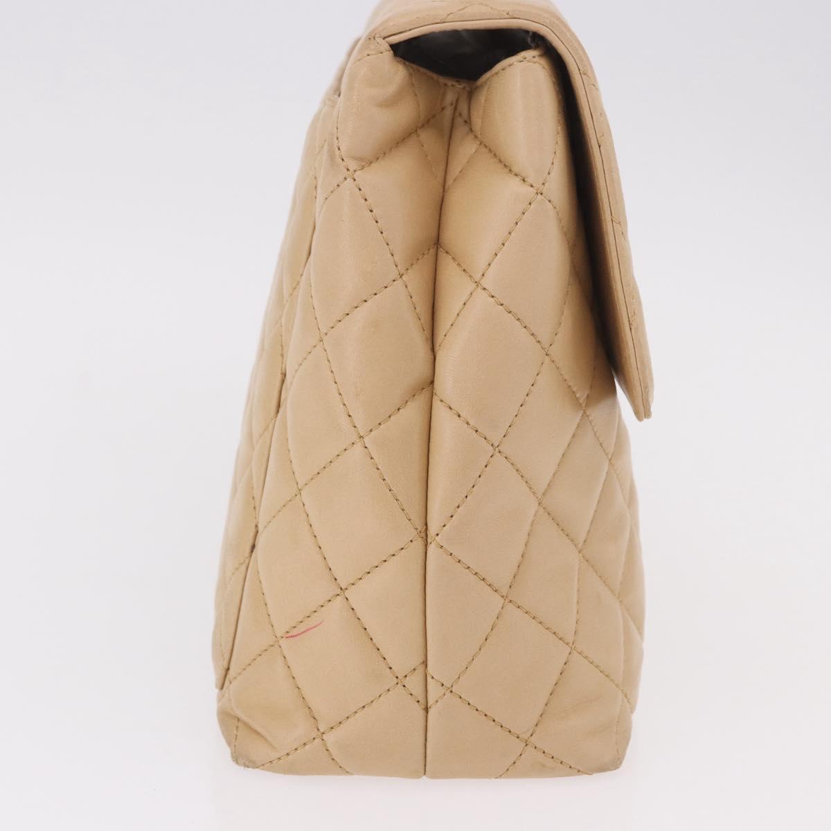 CHANEL Matelasse Hand Bag Lamb Skin Beige Gold CC Auth ka5163V