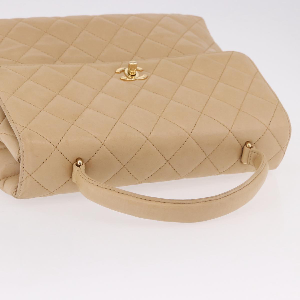 CHANEL Matelasse Hand Bag Lamb Skin Beige Gold CC Auth ka5163V