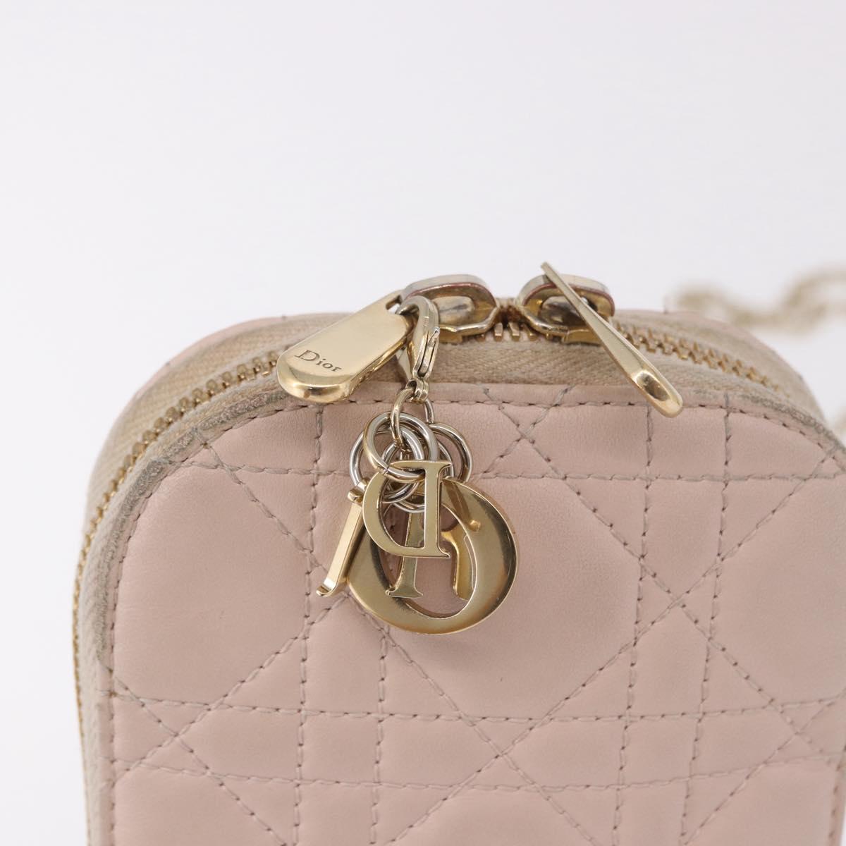 Christian Dior Chain Shoulder Bag Leather Pink Gold Auth ka5167