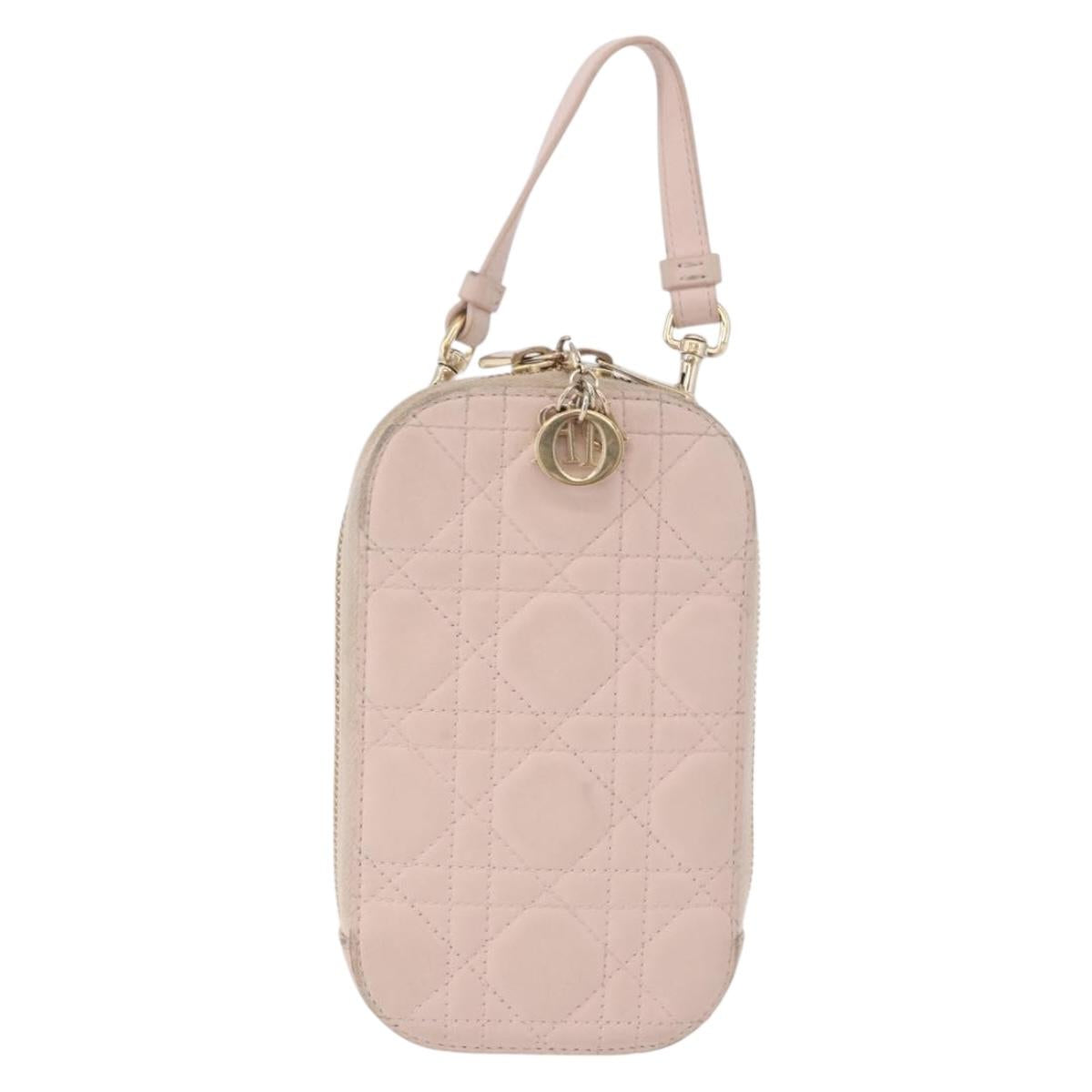 Christian Dior Chain Shoulder Bag Leather Pink Gold Auth ka5167