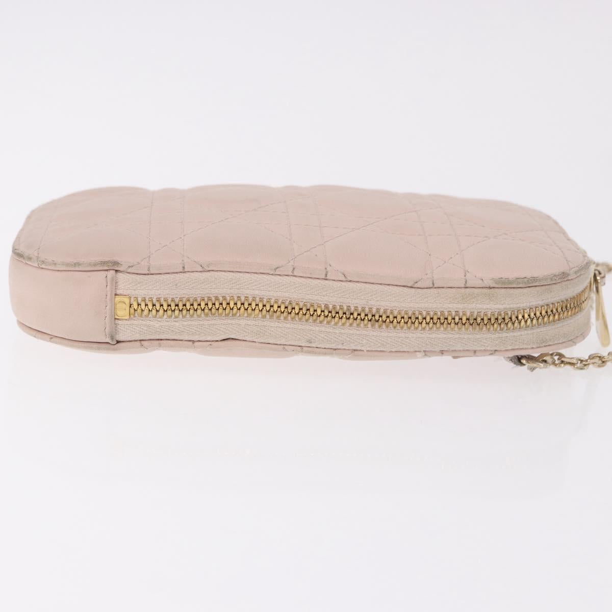 Christian Dior Chain Shoulder Bag Leather Pink Gold Auth ka5167