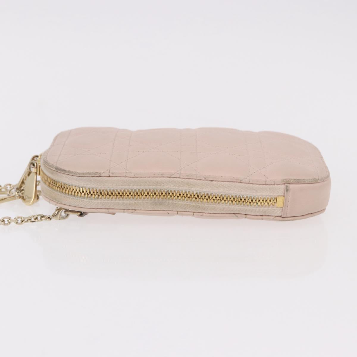 Christian Dior Chain Shoulder Bag Leather Pink Gold Auth ka5167