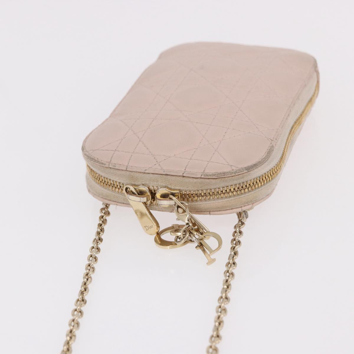 Christian Dior Chain Shoulder Bag Leather Pink Gold Auth ka5167