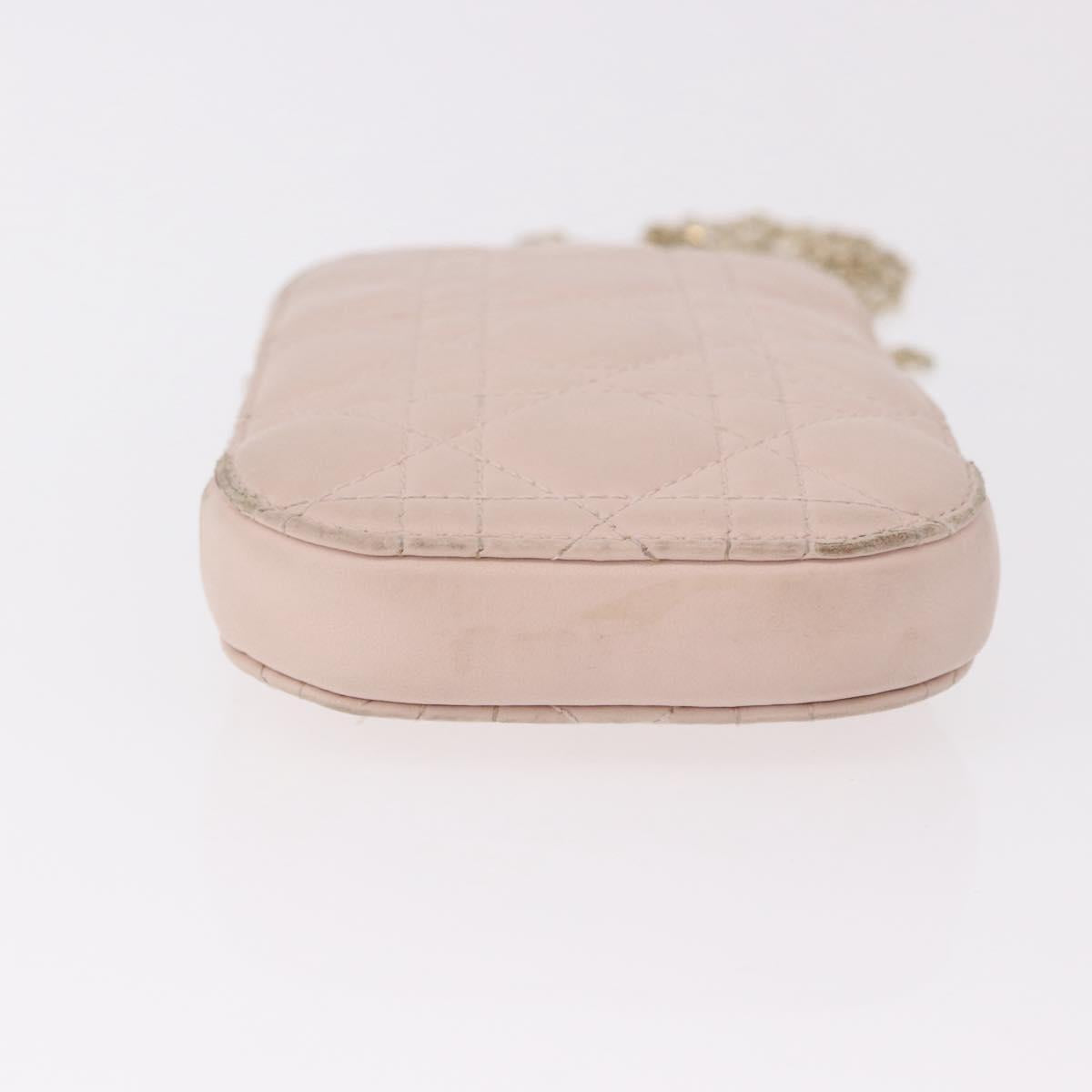 Christian Dior Chain Shoulder Bag Leather Pink Gold Auth ka5167