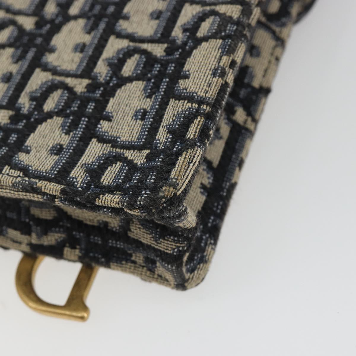 Christian Dior Trotter Chain Saddle Shoulder Bag Canvas Navy Auth ka5168V