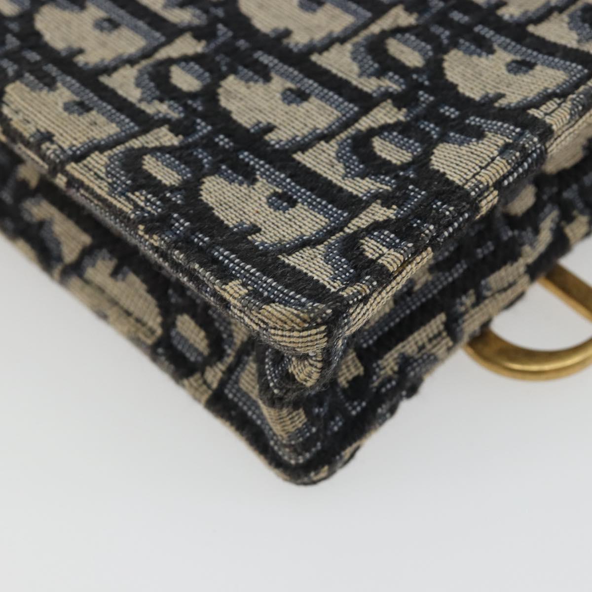 Christian Dior Trotter Chain Saddle Shoulder Bag Canvas Navy Auth ka5168V