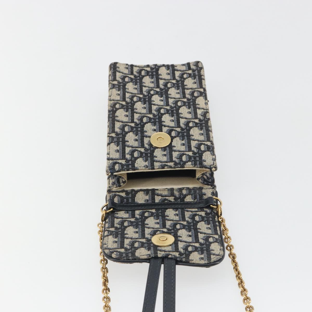 Christian Dior Trotter Chain Saddle Shoulder Bag Canvas Navy Auth ka5168V