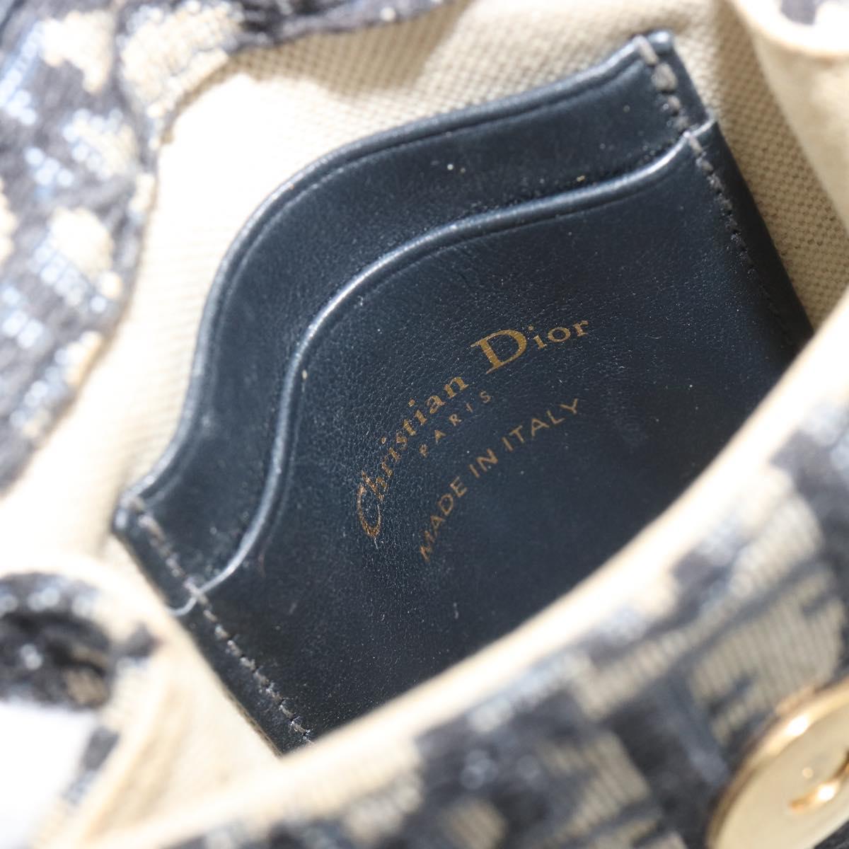Christian Dior Trotter Chain Saddle Shoulder Bag Canvas Navy Auth ka5168V