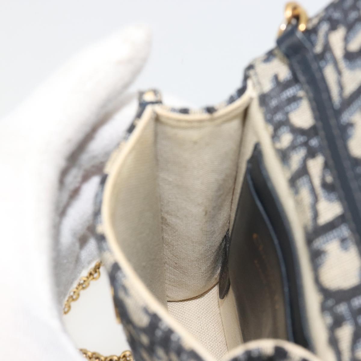 Christian Dior Trotter Chain Saddle Shoulder Bag Canvas Navy Auth ka5168V