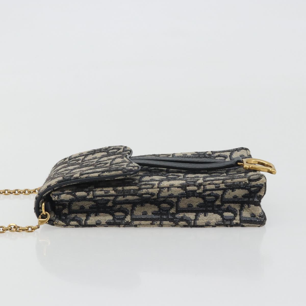 Christian Dior Trotter Chain Saddle Shoulder Bag Canvas Navy Auth ka5168V
