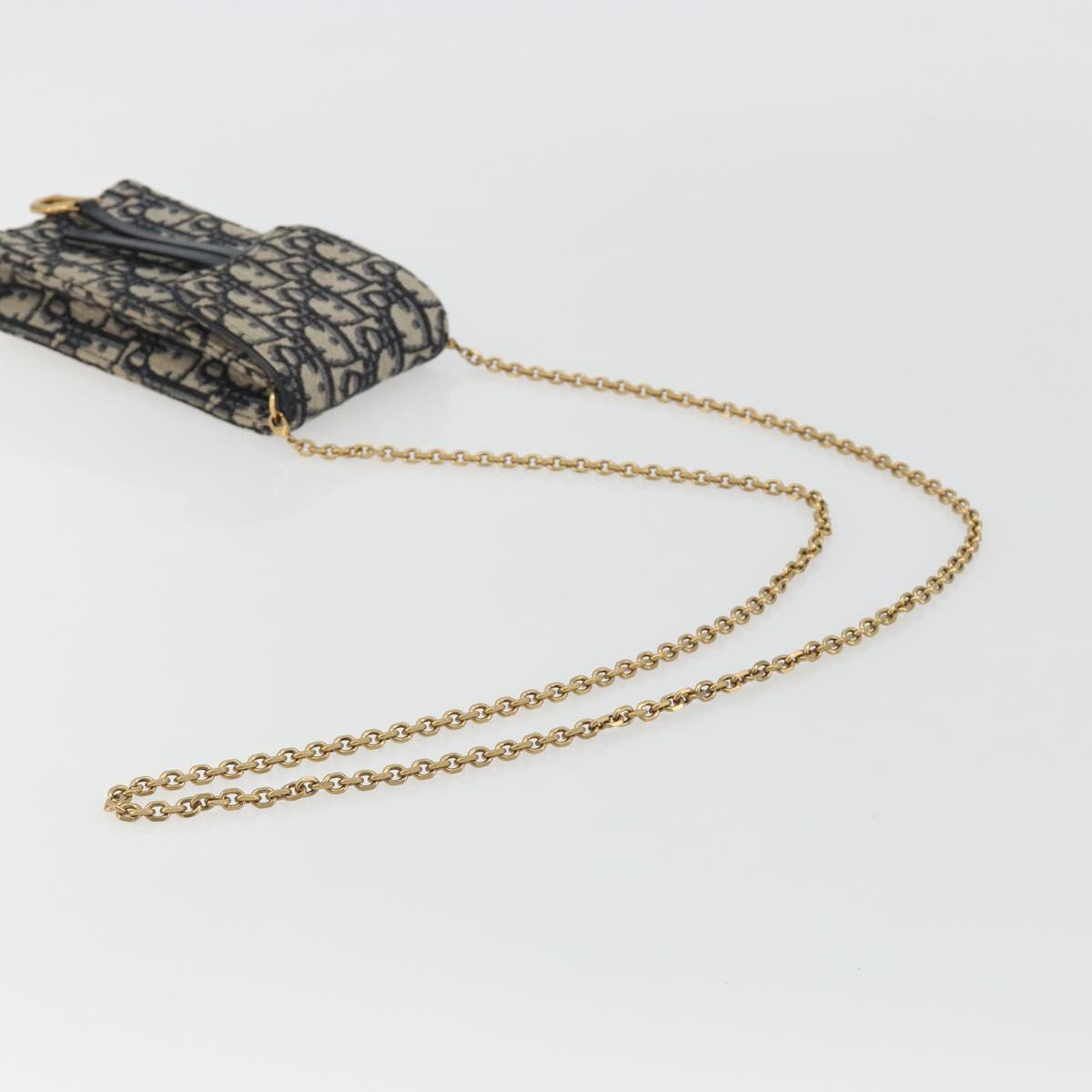 Christian Dior Trotter Chain Saddle Shoulder Bag Canvas Navy Auth ka5168V