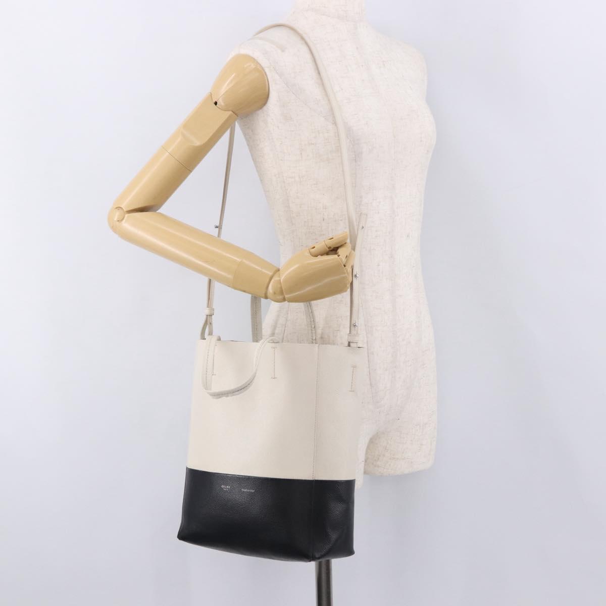CELINE Vertical Cabas Small Hand Bag Leather 2way White Auth ka5169