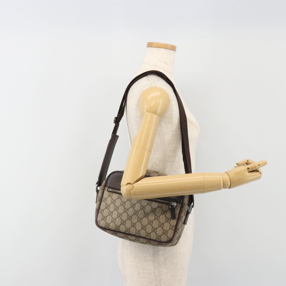 GUCCI GG Supreme Shoulder Bag PVC Leather Beige Silver 114291 Auth ka5174