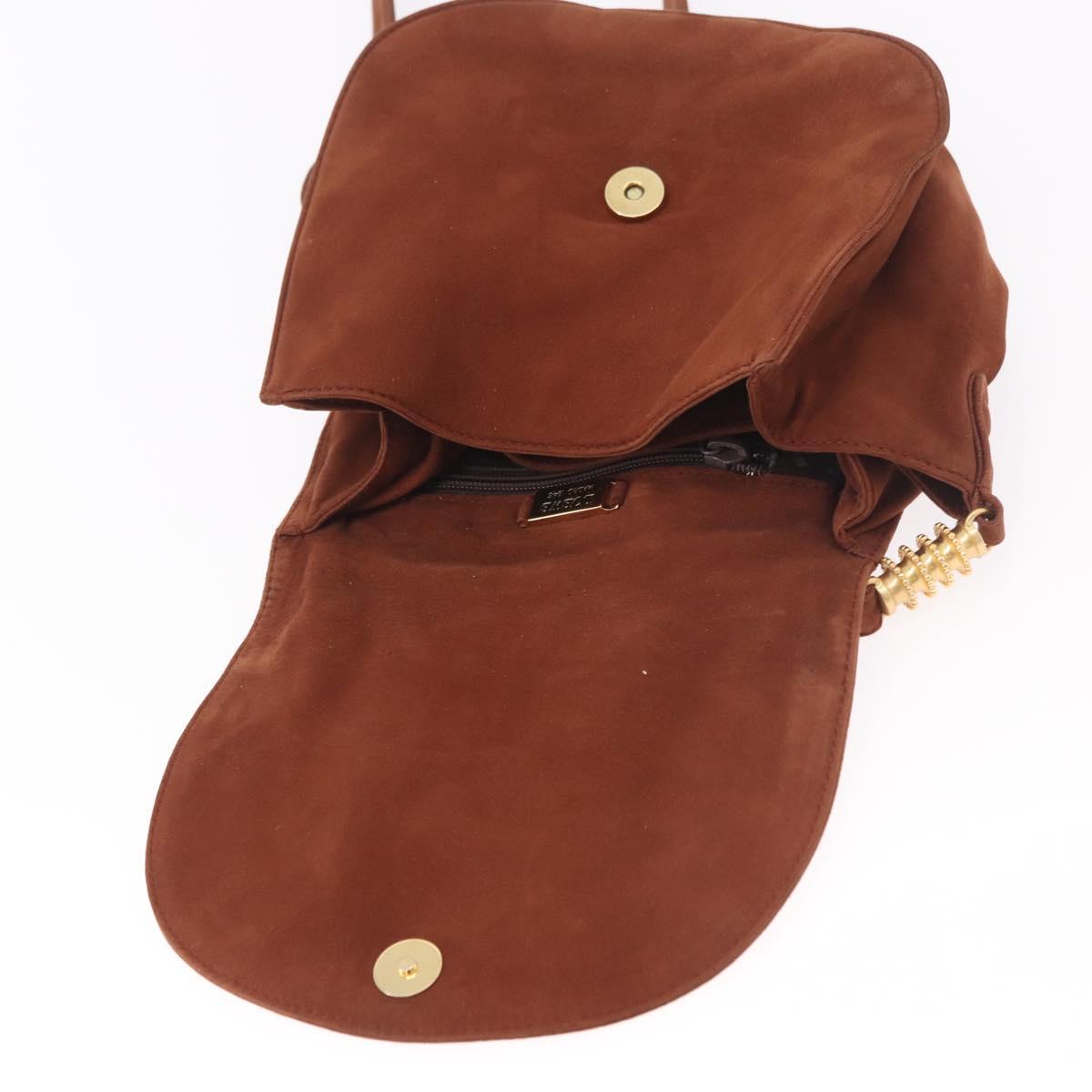 LOEWE Shoulder Bag Suede Brown Gold Auth ka5179