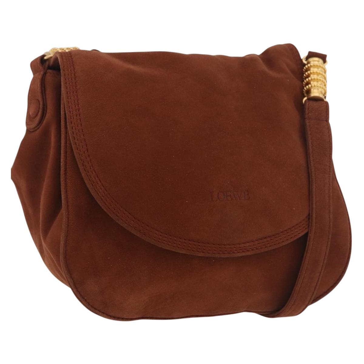 LOEWE Shoulder Bag Suede Brown Gold Auth ka5179