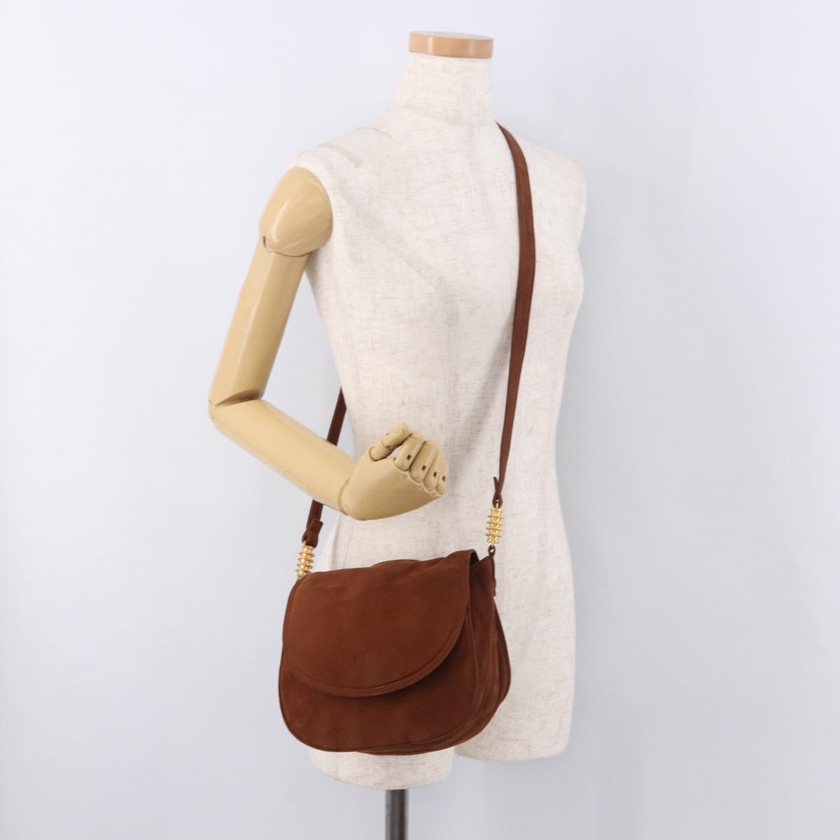 LOEWE Shoulder Bag Suede Brown Gold Auth ka5179