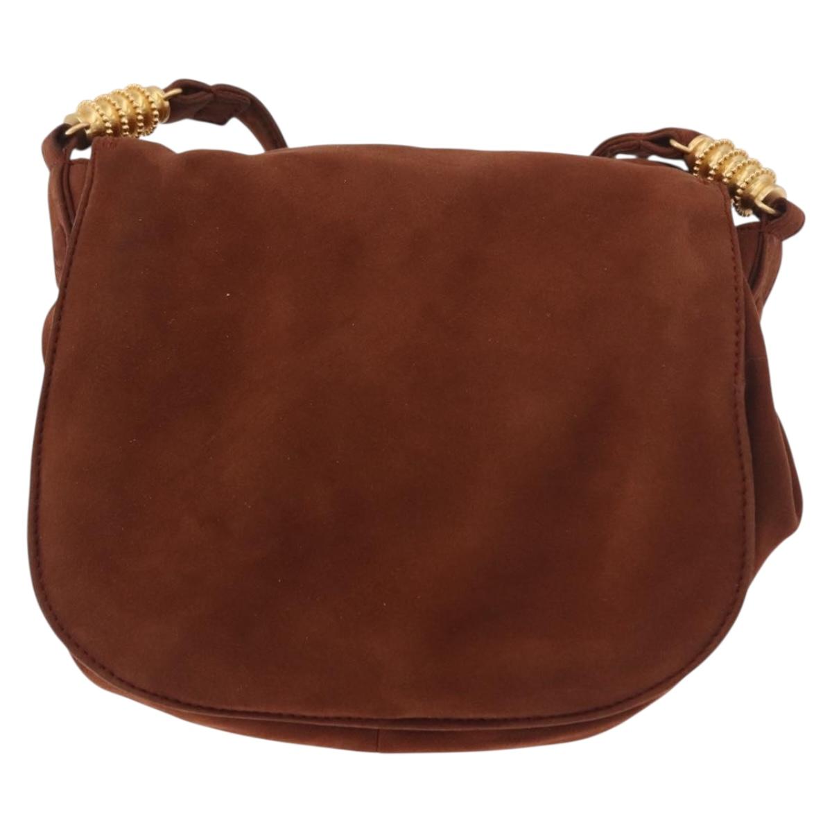 LOEWE Shoulder Bag Suede Brown Gold Auth ka5179