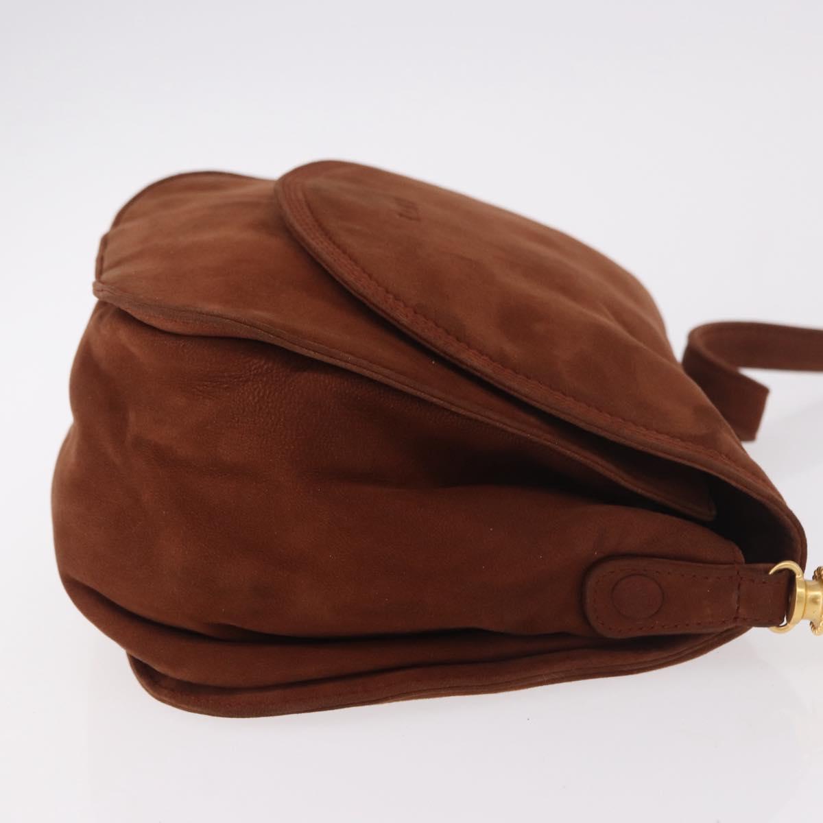 LOEWE Shoulder Bag Suede Brown Gold Auth ka5179
