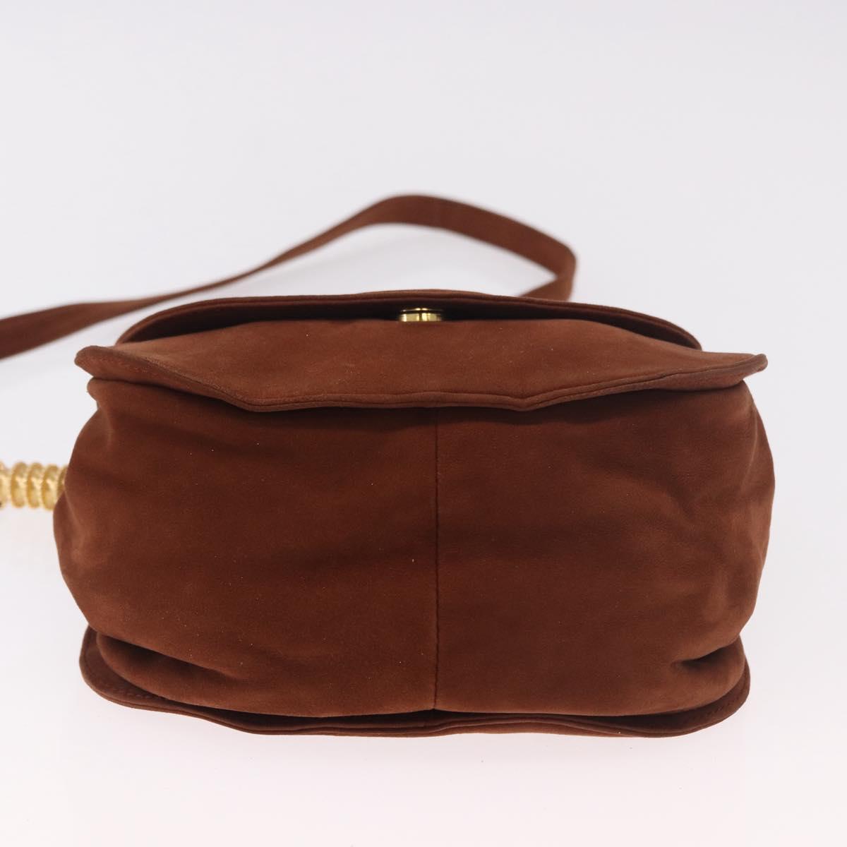 LOEWE Shoulder Bag Suede Brown Gold Auth ka5179