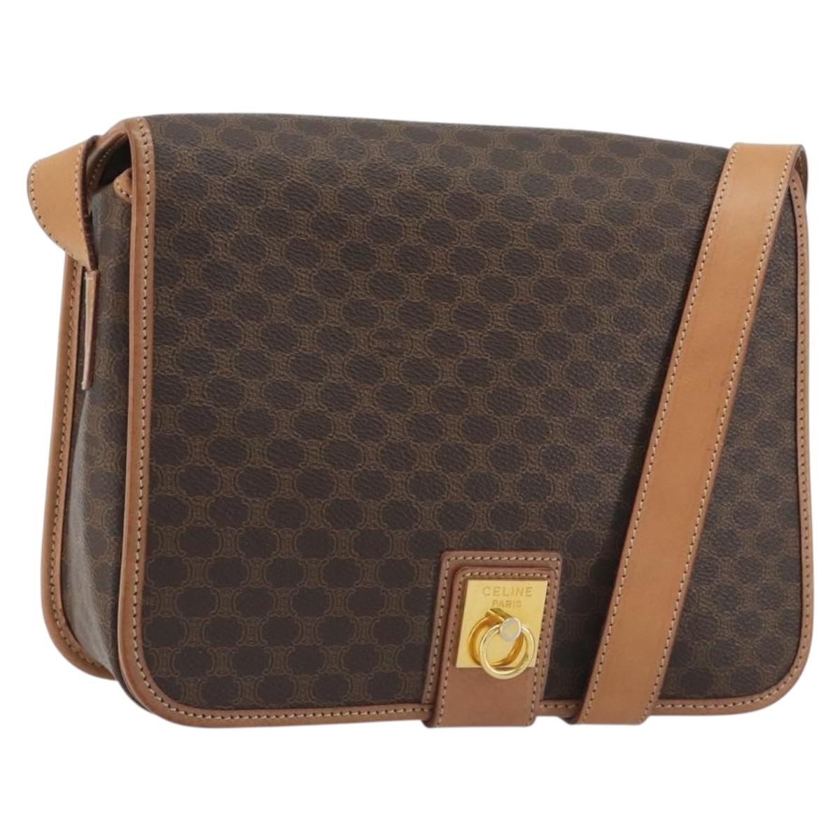 CELINE Macadam Shoulder Bag PVC Leather Brown Gold Auth ka5180A