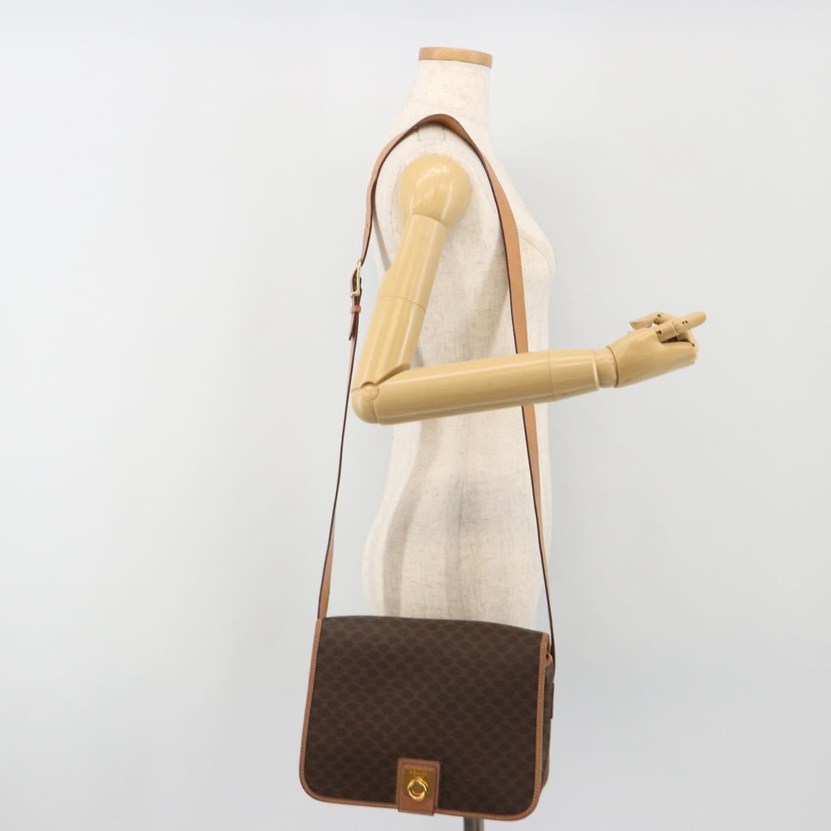 CELINE Macadam Shoulder Bag PVC Leather Brown Gold Auth ka5180A