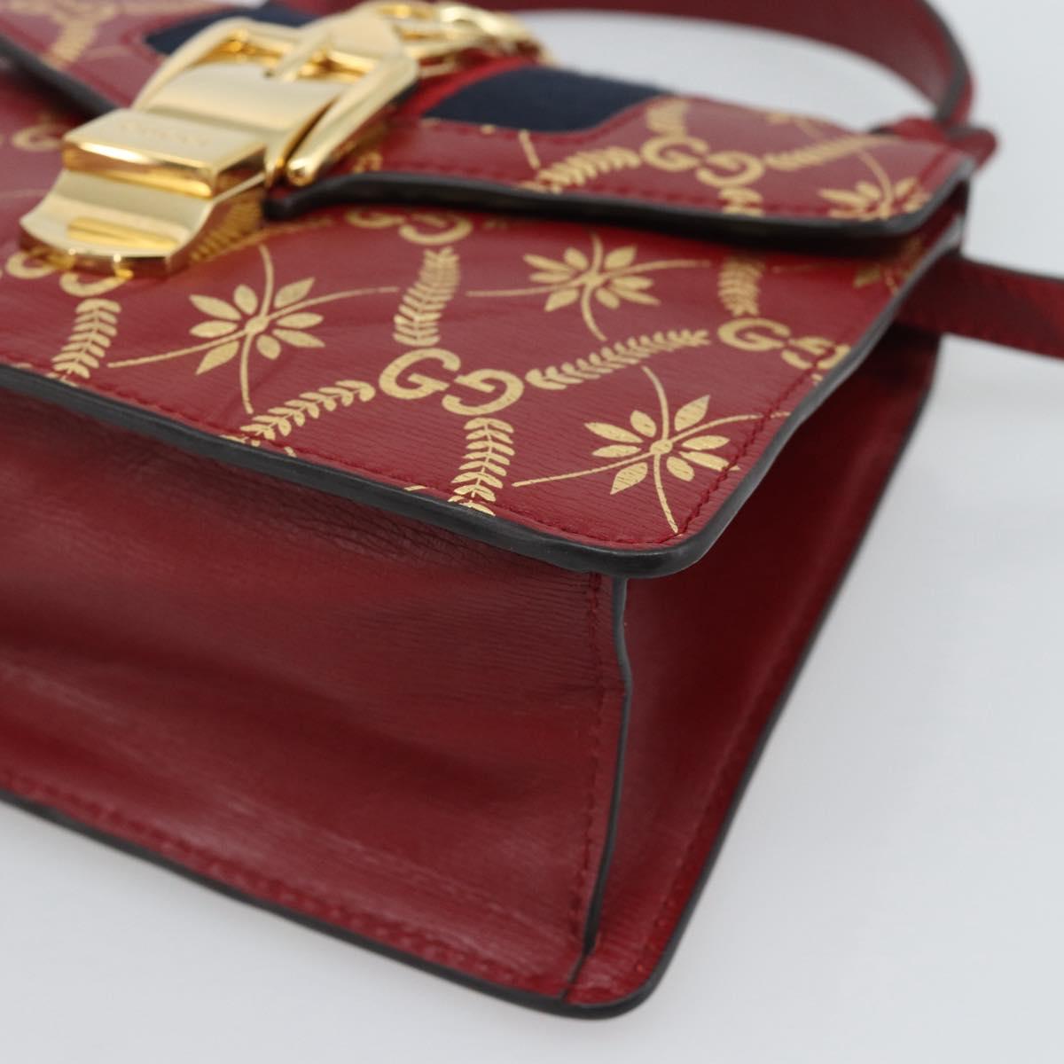GUCCI Silvi Hand Bag Leather 2way Red Gold 470270 Auth ka5187A