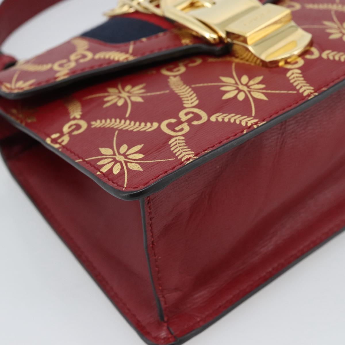 GUCCI Silvi Hand Bag Leather 2way Red Gold 470270 Auth ka5187A