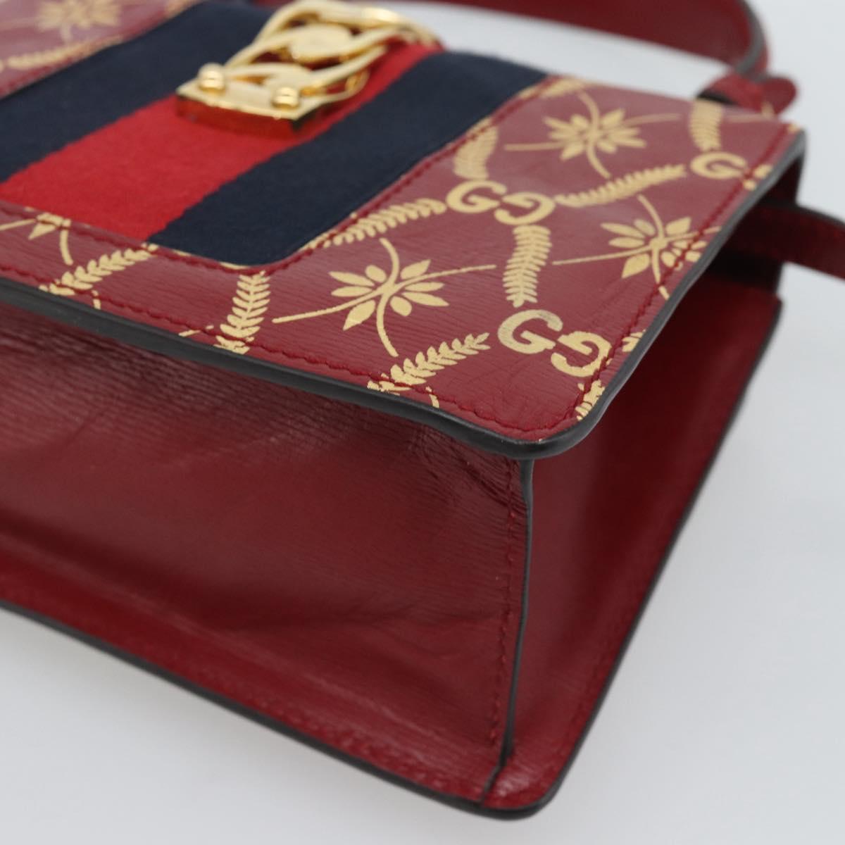 GUCCI Silvi Hand Bag Leather 2way Red Gold 470270 Auth ka5187A