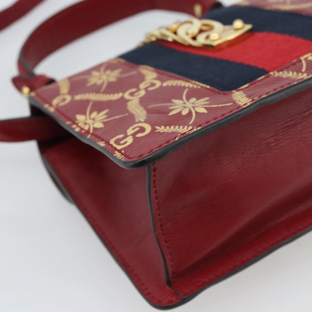 GUCCI Silvi Hand Bag Leather 2way Red Gold 470270 Auth ka5187A