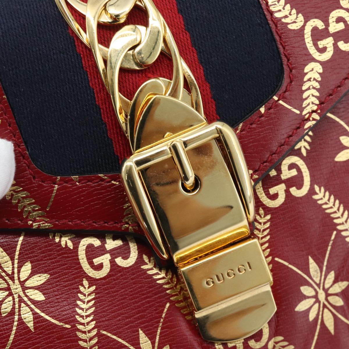 GUCCI Silvi Hand Bag Leather 2way Red Gold 470270 Auth ka5187A