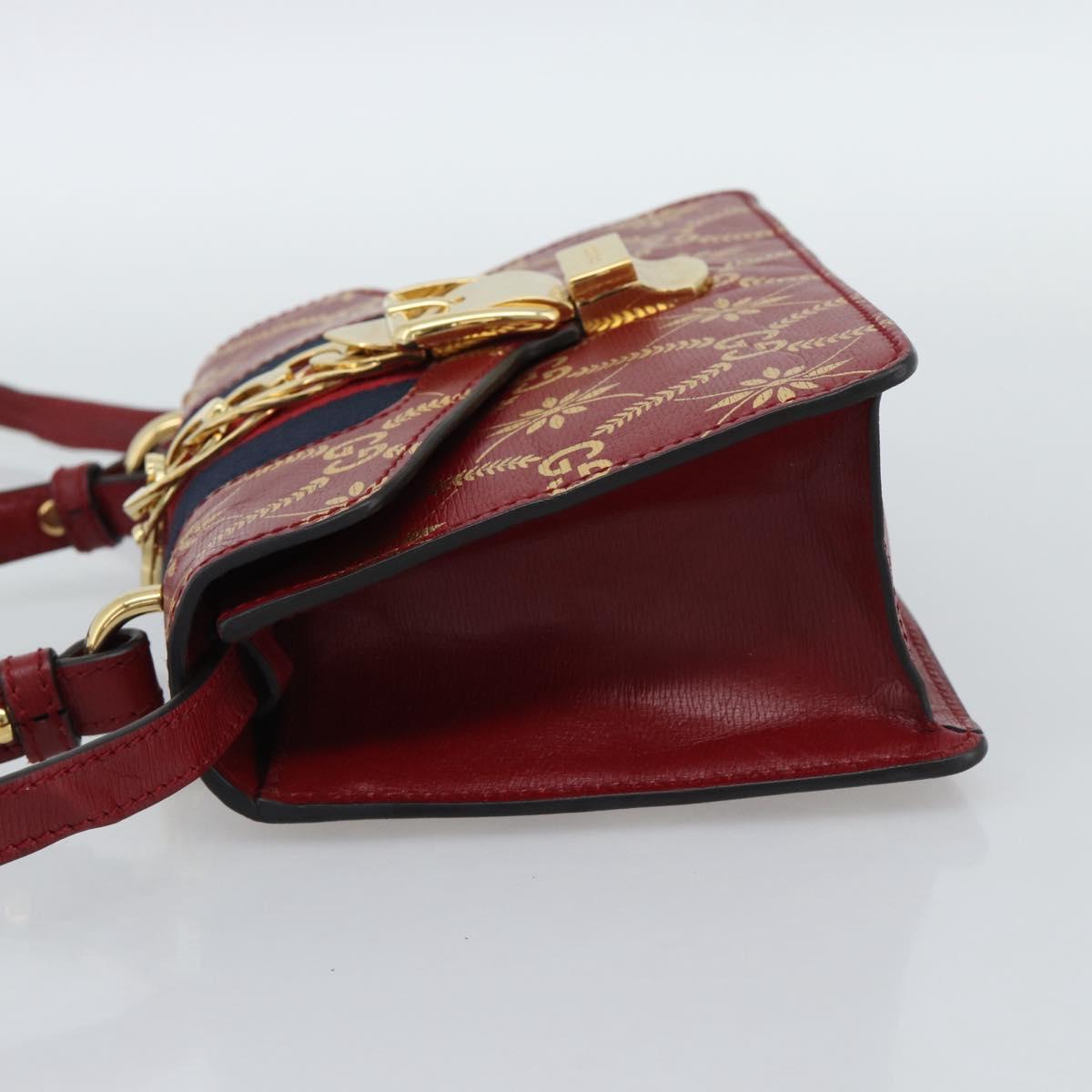 GUCCI Silvi Hand Bag Leather 2way Red Gold 470270 Auth ka5187A