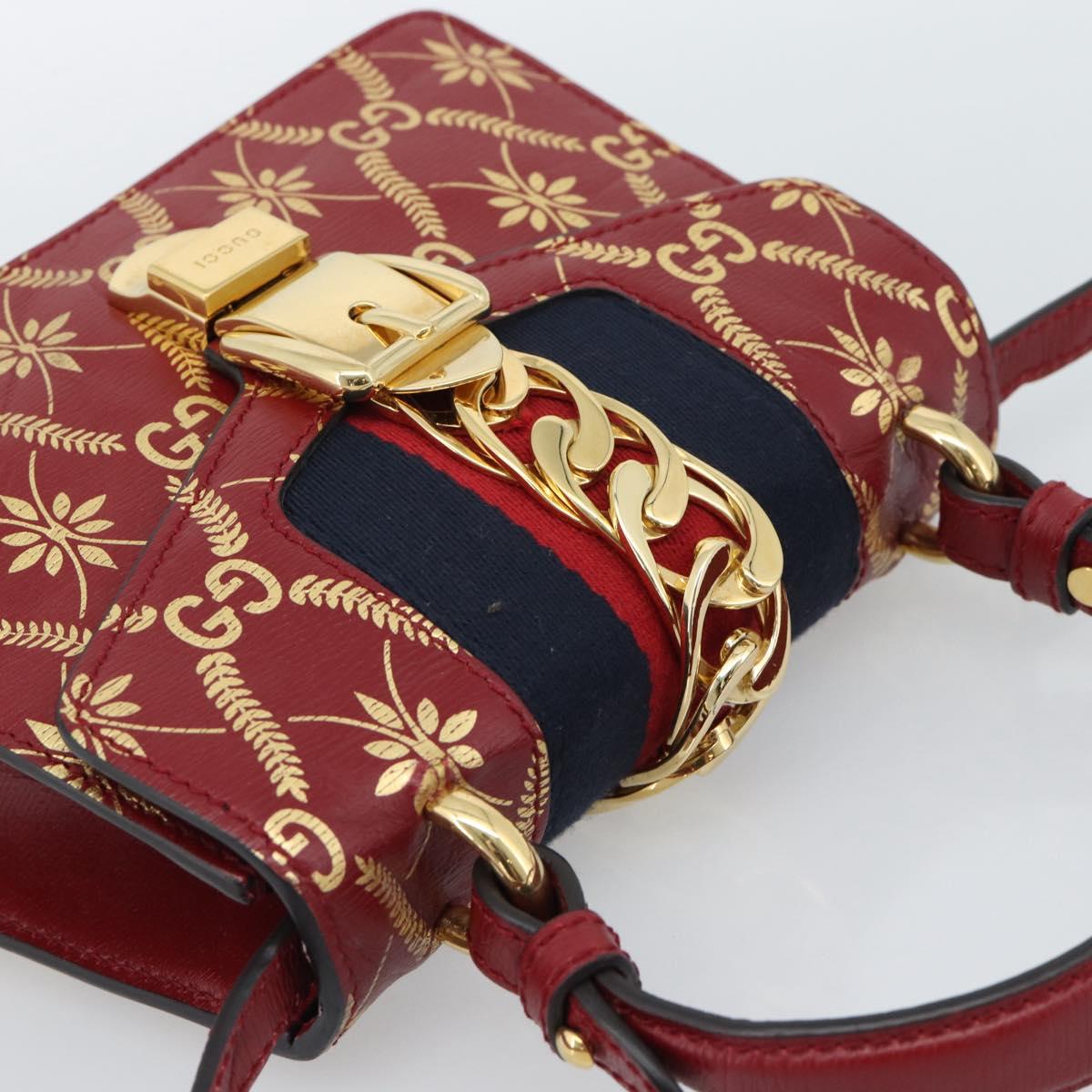 GUCCI Silvi Hand Bag Leather 2way Red Gold 470270 Auth ka5187A