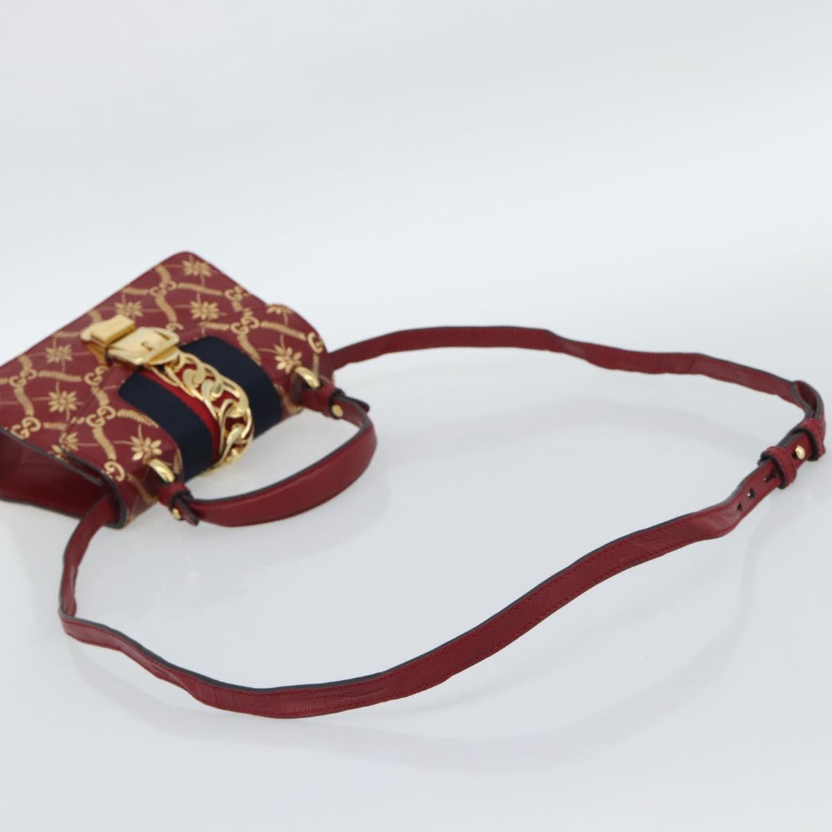 GUCCI Silvi Hand Bag Leather 2way Red Gold 470270 Auth ka5187A